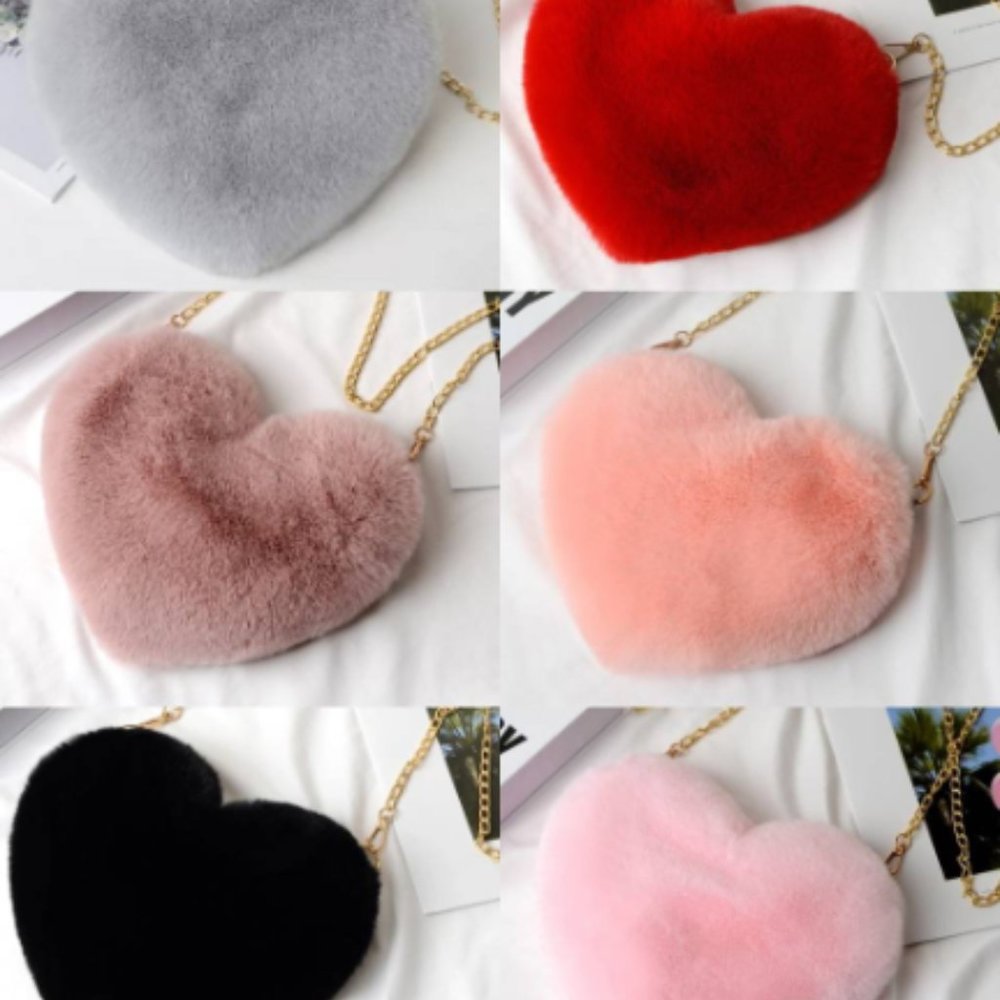 Cute Faux Fur Heart Purse Kawaii Bag PLush